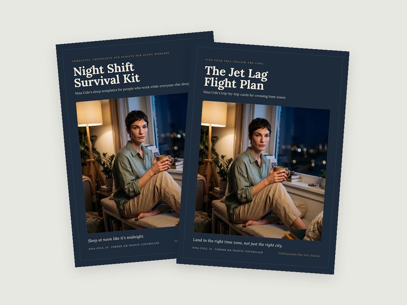 Covers of The Jet Lag Flight Plan and Night Shift Survival Kit